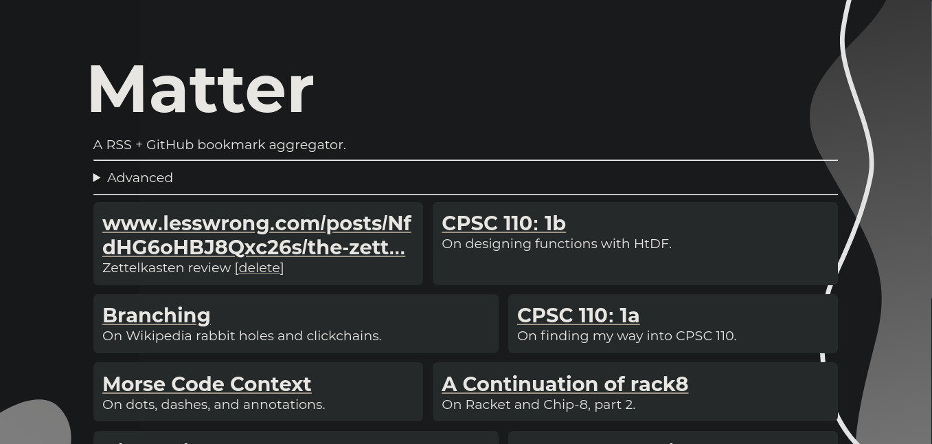 Figure 1. Matter, my personal RSS reader.